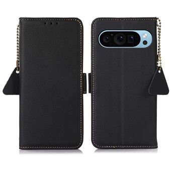 TJ Voor Google Pixel 9 / Pixel 9 Pro hoesje RFID-blokkering Echt koeienleer flipcover voor telefoon