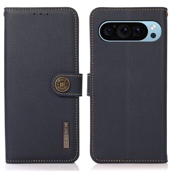 KHAZNEH voor Google Pixel 9 / Pixel 9 Pro hoesje RFID-blokkering Anti-val TPU+Echt koeienleer telefoonhoesje
