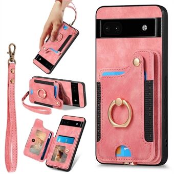 D4 Voor de Google Pixel 8 Pro RFID-blokkerende telefoonhoes met retro-kaartsleuven en standaard.