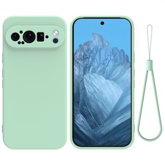 Voor Google Pixel 9 Pro XL Vloeibare Siliconen Telefoonhoesjes met Strap en Valbescherming op de Achterkant