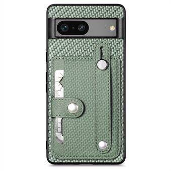 C1-01 Voor de Google Pixel 7a Case Card Slot Carbon Fiber Texture PU+TPU+PC Telefoonhoesje met Kaartmes.