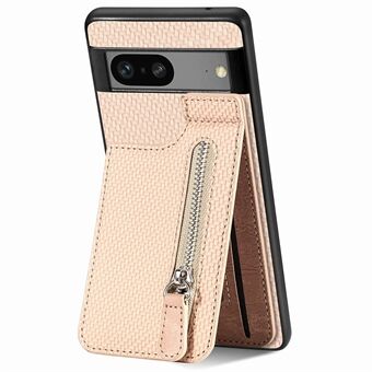 C1-03 Voor Google Pixel 7a Hoesje met kaartsleuven, verticaal uitklapbaar standaard, koolstofvezel telefoonhoesje.