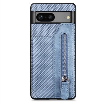 C1-04 Voor Google Pixel 7a Hoesje met Rits Kickstand Lederen Cover met Koolstofvezel Textuur