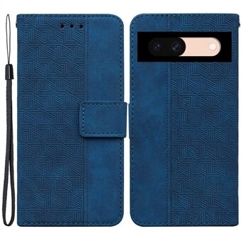 Voor Google Pixel 8a Wallet Telefoonhoesje met geometrische opdruk van leer, met flip cover.