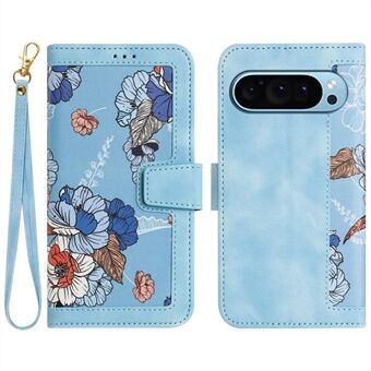 Voor Google Pixel 9 / Pixel 9 Pro Telefoonhoesje met Bloemenpatroon, PU Leren Case met Kaarthouder en Stand