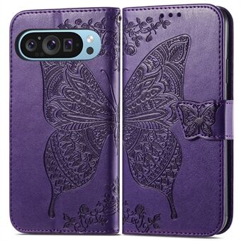 Voor de Google Pixel 9 / Pixel 9 Pro hoesje met vlinder bloemenpatroon, PU lederen polsband en ruimte voor kaarten / contant geld.