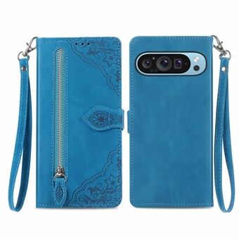 Voor de Google Pixel 9 Pro XL lederen hoesje met ritssluiting en horizontale standaard voor de telefoon.