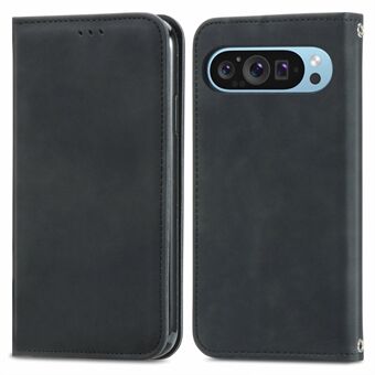Voor Google Pixel 9 / Pixel 9 Pro telefoonhoesje Retro Magnetische Automatisch Sluitende Kaarthouder Leren Stand Cover