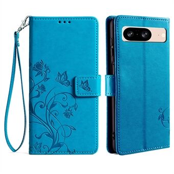 Voor Google Pixel 8 Leren Hoesje met Vlinder Bloemen Telefoonhoesje Groothandel met Magneetsluiting.