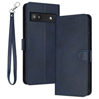Voor de Google Pixel 6a opvouwbare standaard hoes met polsband ontwerp en kalfsleer textuur telefoonhoesje.
