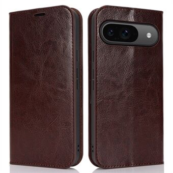 Voor Google Pixel 9 / Pixel 9 Pro hoesje van gewaxt splitleer met standaard en beschermende telefoonhoes.