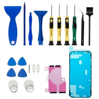 JF-8182 21-in-1 reparatieset voor mobiele telefoons voor iPhone 12 Pro Max 6,7 inch reserveonderdelen Batterij Plakbandsticker + middenplaatframe Waterdichte zelfklevende sticker, draagbaar Precision -openingsgereedschap