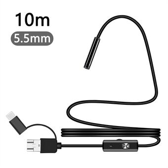 Y1002 10m Flexibele Draad Type-C+USB+Android Telefoon Borescope 5.5mm Camera Lens Inspectie Endoscoop