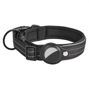 Reflecterende PU-leren halsband voor huisdieren met AirTag Bluetooth-trackerhouder, Maat: S