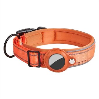 Refleksiverende PU-leren halsband voor huisdieren met AirTag Bluetooth-tracker-houder, Maat: L