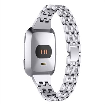 Vijf kralen Twee rijen roestvrij Steel met diamanten kettingband voor Fitbit Versa Lite