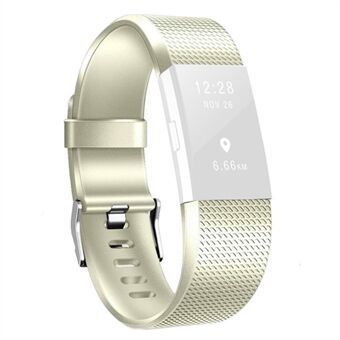 Metaalachtige kleur wafelstructuur Siliconeur vervangende band, maat L voor Fitbit Charge 2