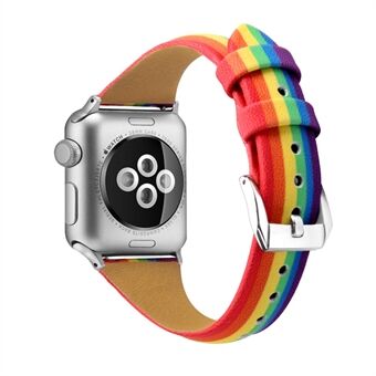 Vervang horlogeband voor Apple Watch Series 6/SE/5/4 44mm / Series 3/2/1 42mm Rainbow echt lederen band