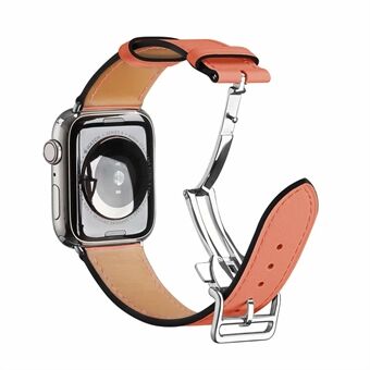 Vouwgesp Smart horlogeband van echt leer [zilveren gesp] voor Apple Watch SE / Series 6/5/4 44MM / Series 3/2/1 42mm