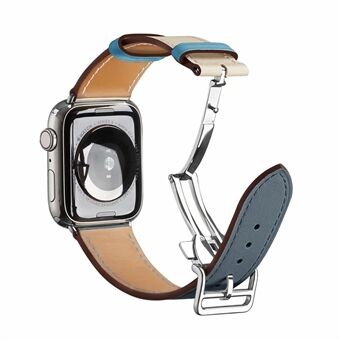 Vouwgesp Smart horlogeband van echt leer [zilveren gesp] voor Apple Watch SE / Series 6/5/4 44MM / Series 3/2/1 42mm