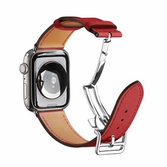 Vouwgesp Smart horlogeband van echt leer [zilveren gesp] voor Apple Watch SE / Series 6/5/4 44MM / Series 3/2/1 42mm