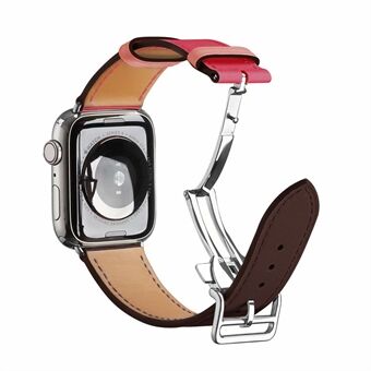 Vouwgesp Smart horlogeband van echt leer [zilveren gesp] voor Apple Watch SE / Series 6/5/4 44MM / Series 3/2/1 42mm