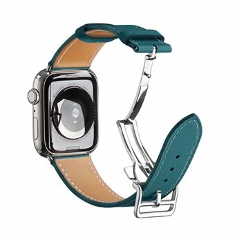 Vouwgesp Smart horlogeband van echt leer [zilveren gesp] voor Apple Watch SE / Series 6/5/4 44MM / Series 3/2/1 42mm