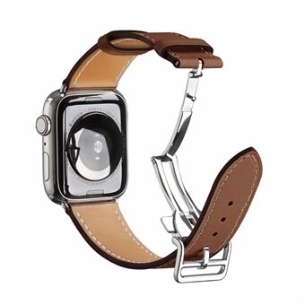 Vouwgesp Smart horlogeband van echt leer [zilveren gesp] voor Apple Watch SE / Series 6/5/4 44MM / Series 3/2/1 42mm