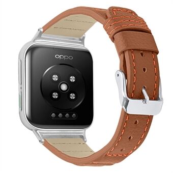 Toplaag Koeienhuid Lederen Stijlvolle Wave Textuur Armband Vervanging Smart Horlogebandje met Gesp voor Oppo Horloge 41mm