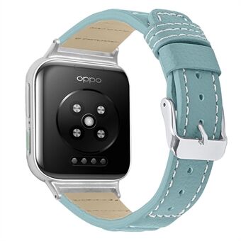 Toplaag echt leer van rundleer Duurzame vervanging van gegolfde textuur Smart horlogeband met gesp voor Oppo Watch 46 mm