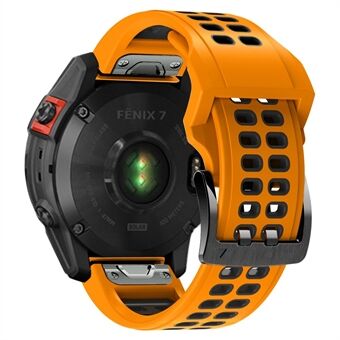 Voor Garmin Fenix 7X Dual-color Twee Rijen Gaten Siliconen Quick Release Horlogeband Polsband 26mm