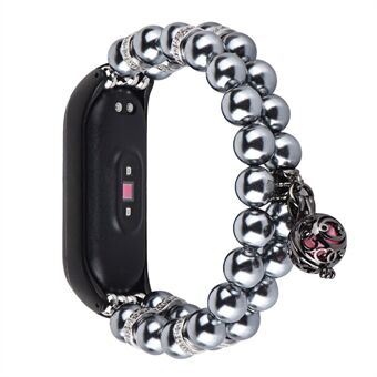 Voor Xiaomi Mi Band 4 / Mi Band 3 Twee Rijen Faux Pearl Metal Ball Decor Armband Polsband Smart Watch Band: