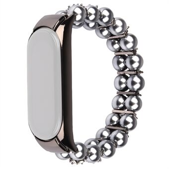 Voor Xiaomi Mi Band 3/4 Horlogeband Twee Rijen Faux Parel Strass Versierd Polsband Smart Horloge Band Armband: