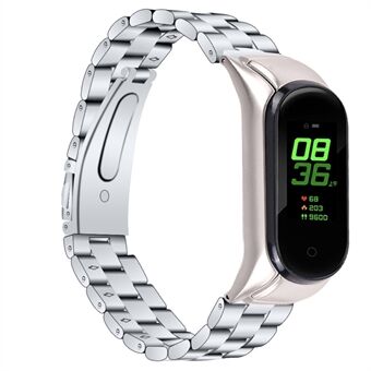 Voor Xiaomi Mi Band 7 Drie-kralen Polsband Steel Horlogeband Vervanging met Opvouwbare Gesp - Zilver