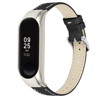 Voor Xiaomi Mi Band 7 Echt rundlederen horlogeband Verstelbare polsband met zilveren horlogekast