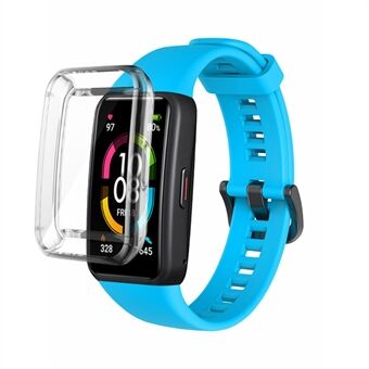 Voor Huawei Band 6 Zachte siliconen sportarmband met transparant TPU-hoesje Volledig rond bumperframe Cover: