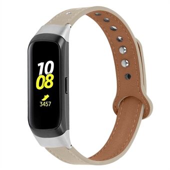 Voor Samsung Galaxy Fit SM-R370 Echt Rundleer Horloge Band Polsband met Dubbele Drukknoop, Zilver Connector: