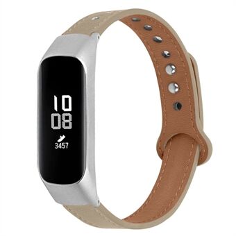 Voor Samsung Galaxy Fit-e SM-R375 Echt Koeienhuid Vervanging Band Dubbele Drukknoop Horlogeband met Zilveren Horloge Case: