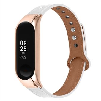 Voor xiaomi mi band 3/4 dubbele klinknagel ontwerp polsband vervanging toplaag koeienhuid riem, rose gouden horlogekast