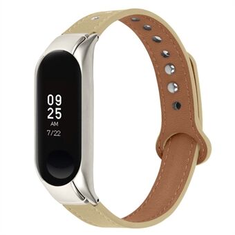 Voor xiaomi mi band 5/6 vervangende band met dubbele klinknagel Smart horloge toplaag koeienhuid riem, zilveren horlogekast