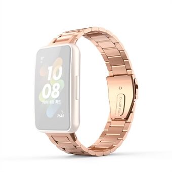 Voor Huawei Band 7 Drie Kralen Roestvrij Steel Anti- Scratch Smart Horloge Band Vervanging Polsband - Rose Gold