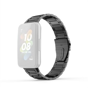 Voor Huawei Band 7 Drie Kralen Roestvrij Steel Smart Horloge Band Vervanging Anti-slijtage Polsband - Zwart