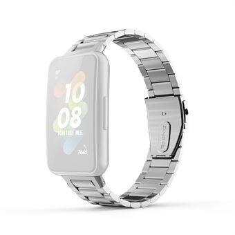 Voor Huawei Band 7 Drie Kralen Horlogeband Vervanging Roestvrij Steel Anti- Scratch Polsband - Zilver