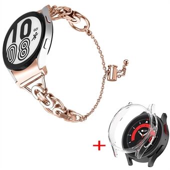 Voor Samsung Galaxy Horloge 5 44mm Steel Band Bead Decor Bangle Armband met PC Beschermende Frame Cover: