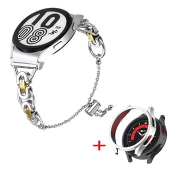 Voor Samsung Galaxy Horloge 5 Pro 45mm Bead Decor Armband Rvs Steel Band met PC Beschermhoes: