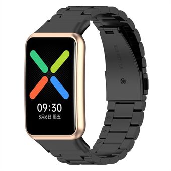 Voor Oppo Horloge Gratis Stijlvolle 3 Kralen Roestvrij Steel Horlogeband Vervanging Polsband - Zwart