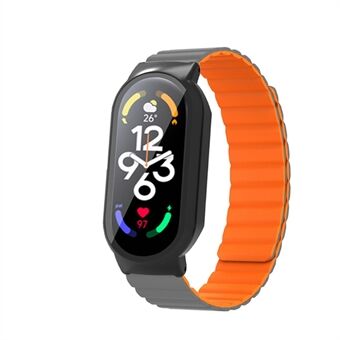 Voor Xiaomi Mi Band 7/7 NFC siliconen magnetische horlogeband 3 in 1 vervangende polsband met pc-horlogekast / schermbeschermer van gehard glas