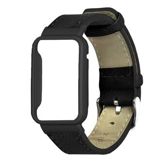 Voor Xiaomi Mi Band 7 Pro Lederen Horlogeband Vervanging Polsband met Horloge Case Cover: