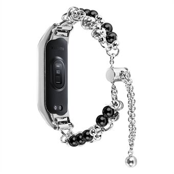 Voor Xiaomi Mi Band 3/4 Parel Sieraden Horlogebandje voor Dames Meisjes Glijdende Verstelbare Metalen Polsband: