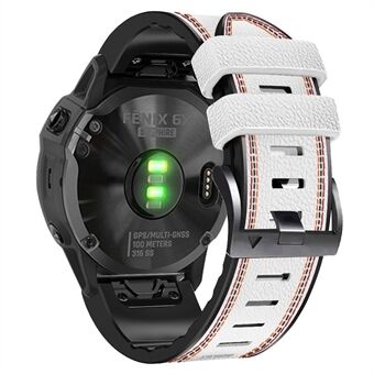 Voor Garmin Enduro/Tactix Delta /Tactix 7 Pro PU Leer Gecoate Siliconen Horlogeband 26mm Drie-kleuren Stiksels Lijn Quick Release Transpiratie Band